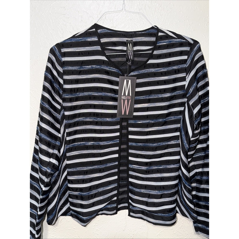 Marla Wynne Indigo Woven Stripe Road Map Jacket Size 16W New